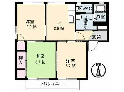 グランカーサ安岡 I棟(3K/1階)の間取り写真