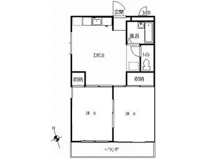 港南台コーポラス(2DK/3階)の間取り写真