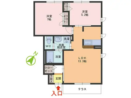 ラヴェルヴィルC・D棟(2LDK/1階)の間取り写真