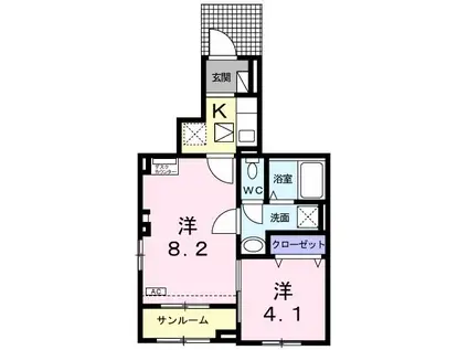 メゾン ド フランII B(2K/1階)の間取り写真