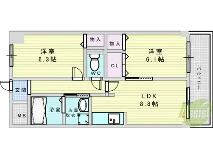 MILLENNIUM(2LDK/3階)の間取り写真