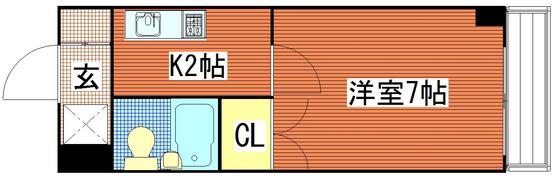 第15片山ビル(1K/2階)の間取り写真
