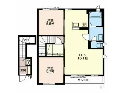 ベリーT A(2LDK/2階)の間取り写真