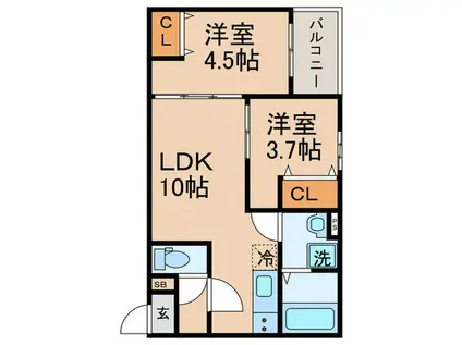 D PORTA WISTERIA(2LDK/1階)の間取り写真