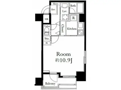 グランドガーラ麻布十番(1K/10階)の間取り写真