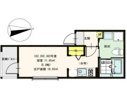 ハーモニーテラス町屋(ワンルーム/2階)の間取り写真