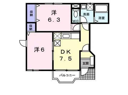 カフリーィエA棟(2DK/1階)の間取り写真