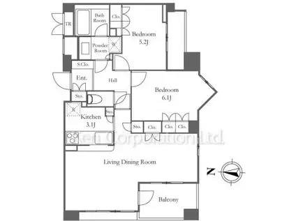 ヒルズ国立(2LDK/7階)の間取り写真