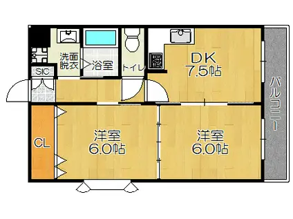 OAマンション(2DK/2階)の間取り写真