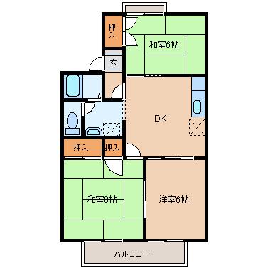 トゥインクルコートⅠ番館(3DK/2階)の間取り写真