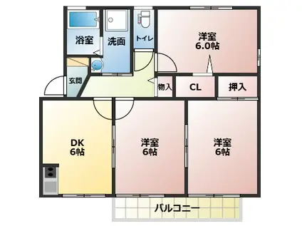 カトレア(3DK/2階)の間取り写真