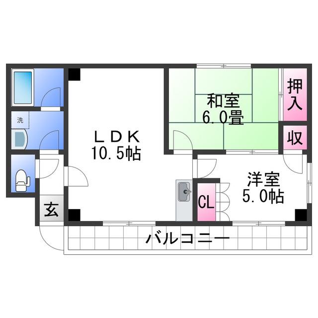 下川マンション(2LDK/3階)の間取り写真