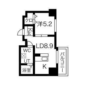 ヴァローレ布施(1LDK/5階)の間取り写真