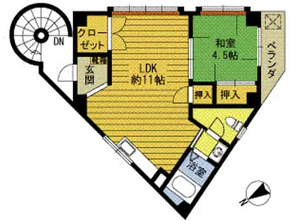 小野ビル(1LDK/2階)の間取り写真