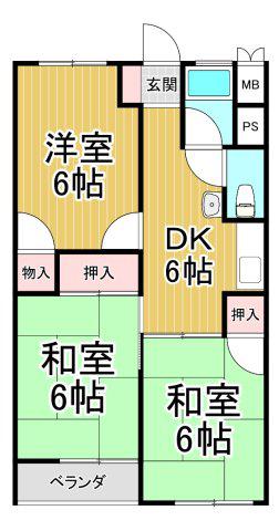 夙川第3コーポラス(3DK/2階)の間取り写真