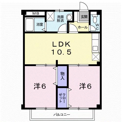 パルネット細川(2LDK/2階)の間取り写真