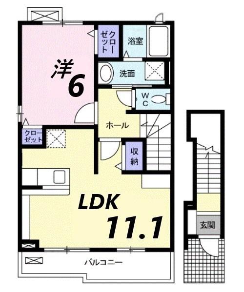 アウローラ玉手II A(1LDK/2階)の間取り写真