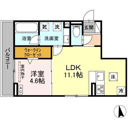 ノクターン内山(1LDK/1階)の間取り写真