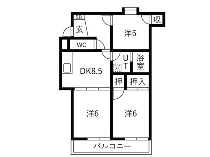 パークス角五郎(3DK/1階)の間取り写真