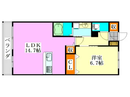 ベイサージュ東船橋(1LDK/1階)の間取り写真