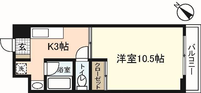 シャルマンヴィル新宮(1K/4階)の間取り写真