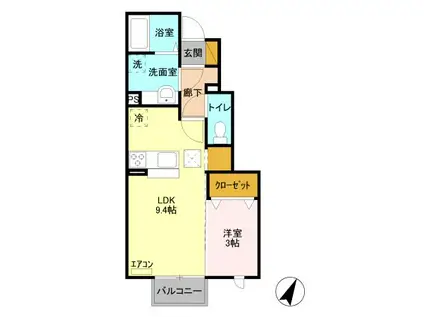 カナンドーサ(1LDK/1階)の間取り写真