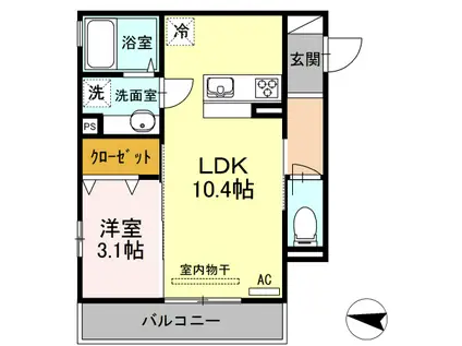ヴィルヌーヴ アン(1LDK/3階)の間取り写真