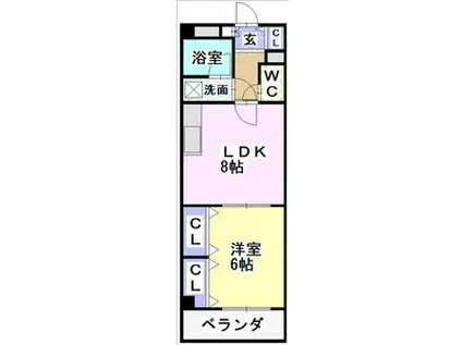 グリーンバレー境松(1LDK/2階)の間取り写真