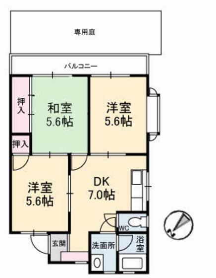 コーポ檜垣(3DK/1階)の間取り写真