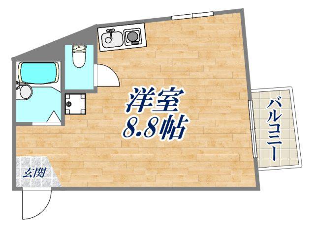 グランディア北野異人館通(ワンルーム/3階)の間取り写真