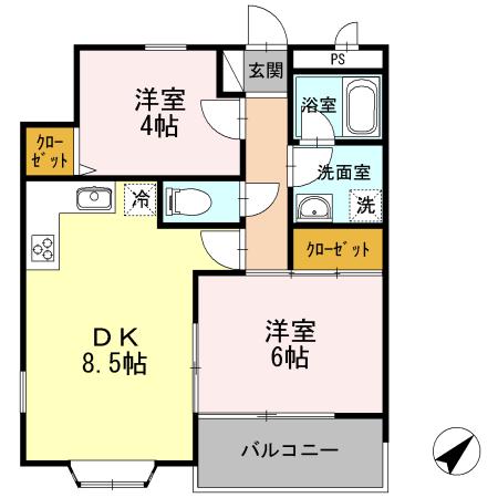 エステート西府中(2DK/1階)の間取り写真