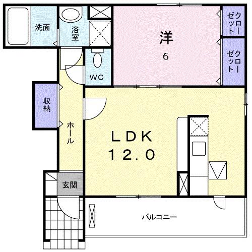 ヴィラプロムナ-ドB(1LDK/1階)の間取り写真