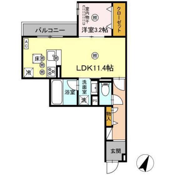 D-AXIS旭 A棟(1LDK/1階)の間取り写真