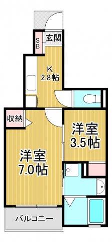 セント―レア(2K/1階)の間取り写真