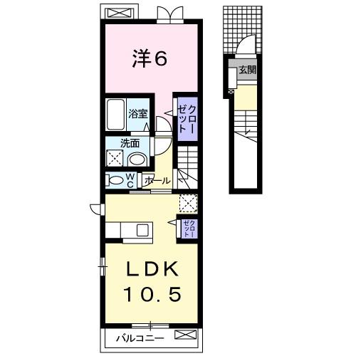 ハーレー坂之上(1LDK/2階)の間取り写真