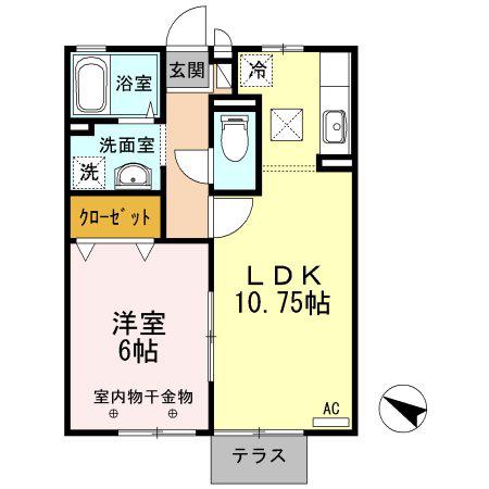 ロイヤルパレス仲澤B(1LDK/1階)の間取り写真