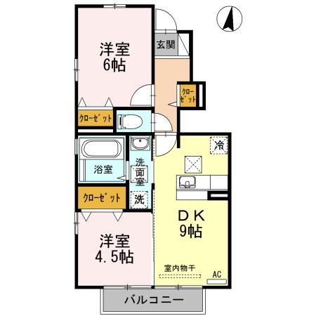 ユ一ハイランド(2DK/1階)の間取り写真