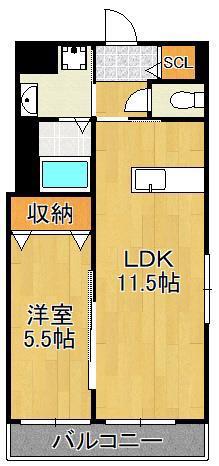アセンション御開(1LDK/1階)の間取り写真