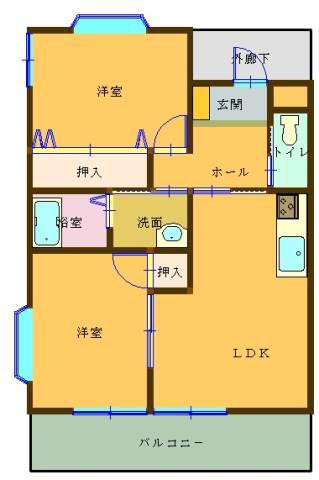 モイセス小川B(2LDK/2階)の間取り写真