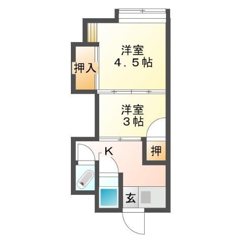 郷谷コーポ(2K/1階)の間取り写真