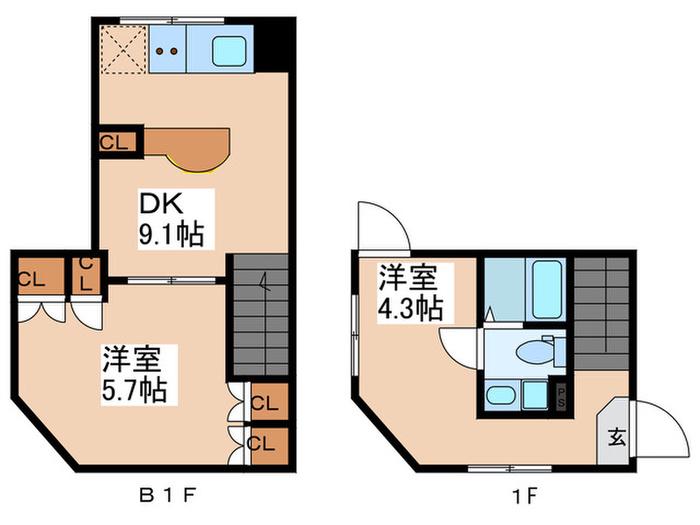 ARROWSAL西荻南(2DK/B1階)の間取り写真
