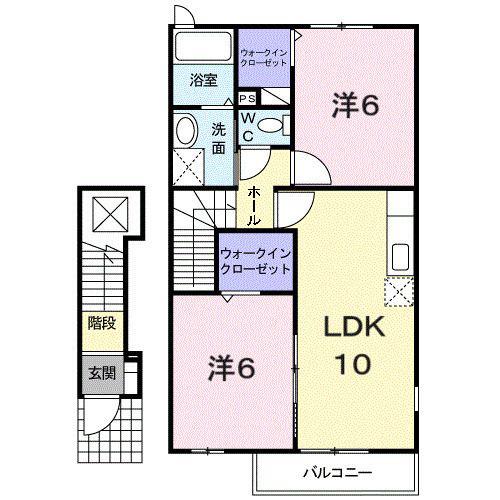プラシード野中B棟(2LDK/2階)の間取り写真