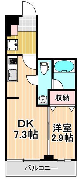 フュージョナル五反野DUE(1DK/13階)の間取り写真