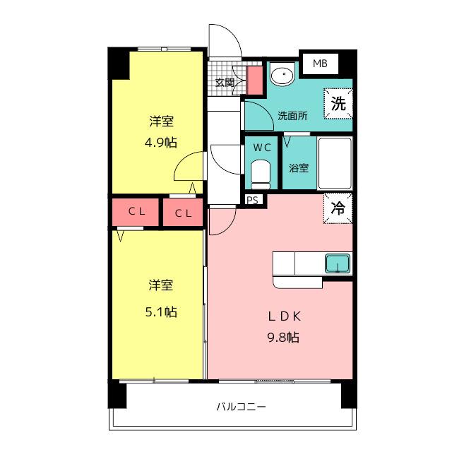 ショウジュン原田(2LDK/4階)の間取り写真