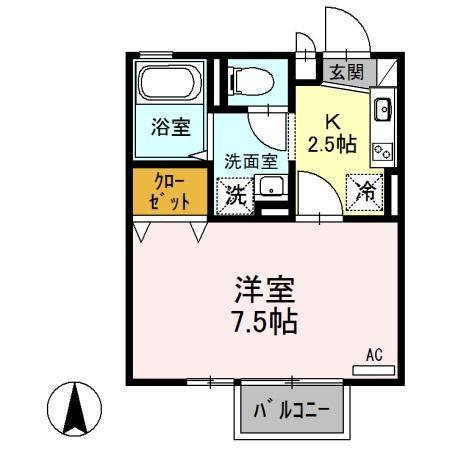 マルベリー弐番館(1K/2階)の間取り写真