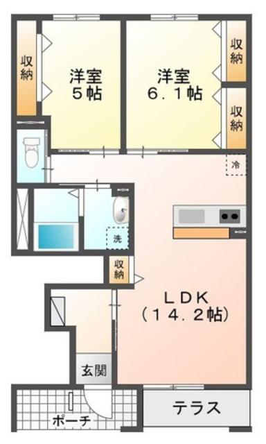 レゾンデートル(2LDK/1階)の間取り写真