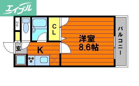 ハイツ八之坪(1K/1階)の間取り写真