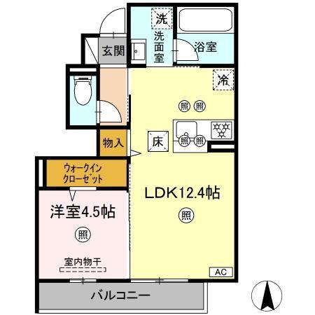 パーク・ボヌール D棟(1LDK/1階)の間取り写真