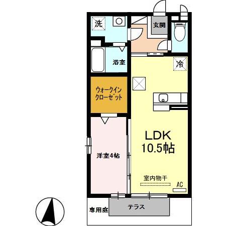 セイシェル・大山II(1LDK/1階)の間取り写真