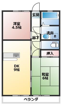 ヴェルディハイツIII(2DK/2階)の間取り写真